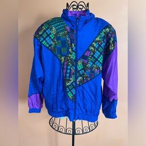 VTG 80s 90s Jacket Sz Large Paisley Floral Colorful Nylon Hip Hop Shoulder Pads